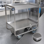 Thumbnail image #3 for BK Resources BKC-2133S-2H 2-Tier Stainless Steel Utility Bus Cart, 700 lb. Capacity, 33 x 21 in. Shelves