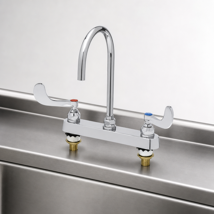 Product image #3 for T&S Brass 8-Inch Center Deck Mount Workboard Mixing Faucet with 5-11/16-Inch Swivel Gooseneck