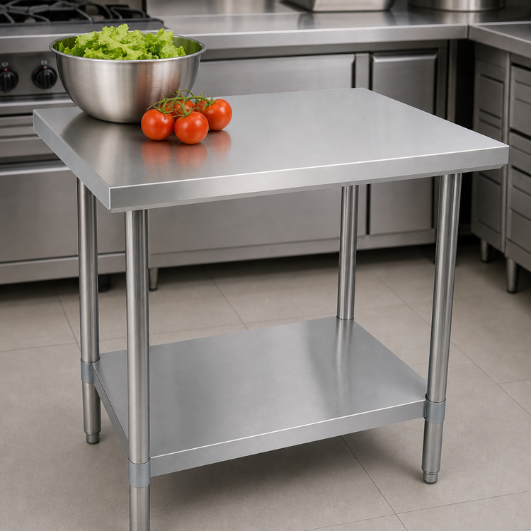 Product image #3 for BK Resources 30-Inch x 24-Inch 18-Gauge 430 Stainless Steel Work Table with Adjustable Undershelf