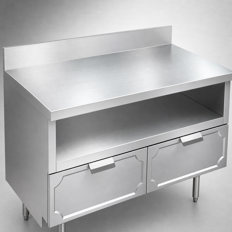 Product image #3 for La Rosa 48" x 32" Stainless Steel Utility Stand with Dry-Drawer Base and Rear Splash