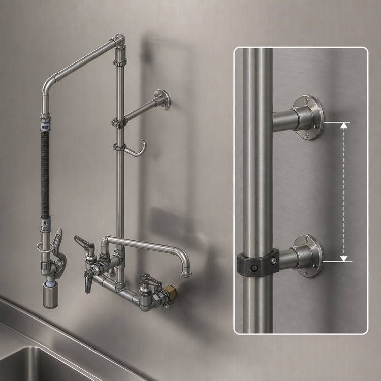 Product image #3 for T&S Brass EasyInstall Wall-Mount Pre-Rinse Unit with Add-On Faucet and 12-Inch Swing Nozzle