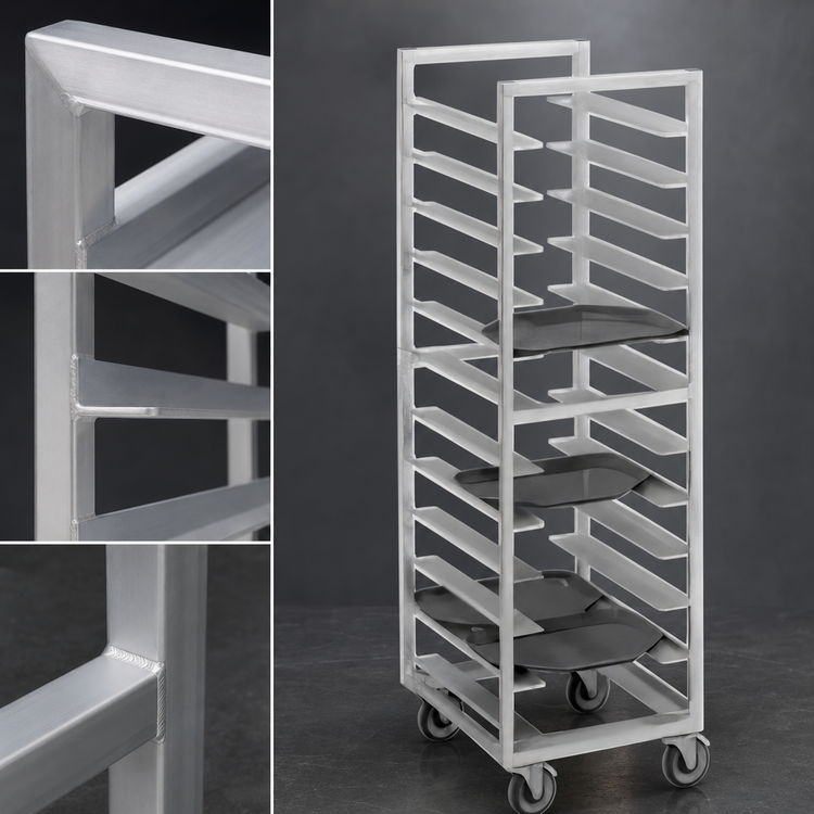 Product image #3 for Single-Section Trapezoidal Aluminum Cafeteria Tray Rack, End Load, 10-Tray Capacity