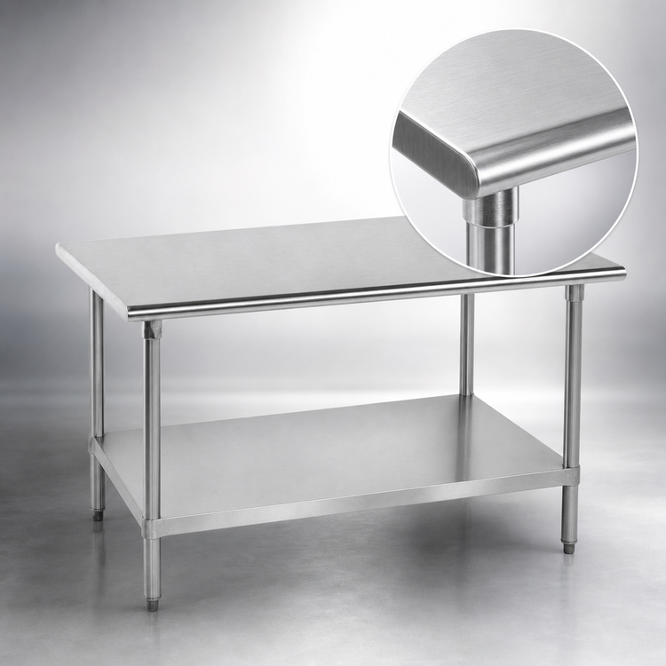 Product image #3 for Advance Tabco AG-365 60-Inch x 36-Inch 16 Gauge 430 Stainless Steel Flat Top Work Table with Adjustable Galvanized Undershelf