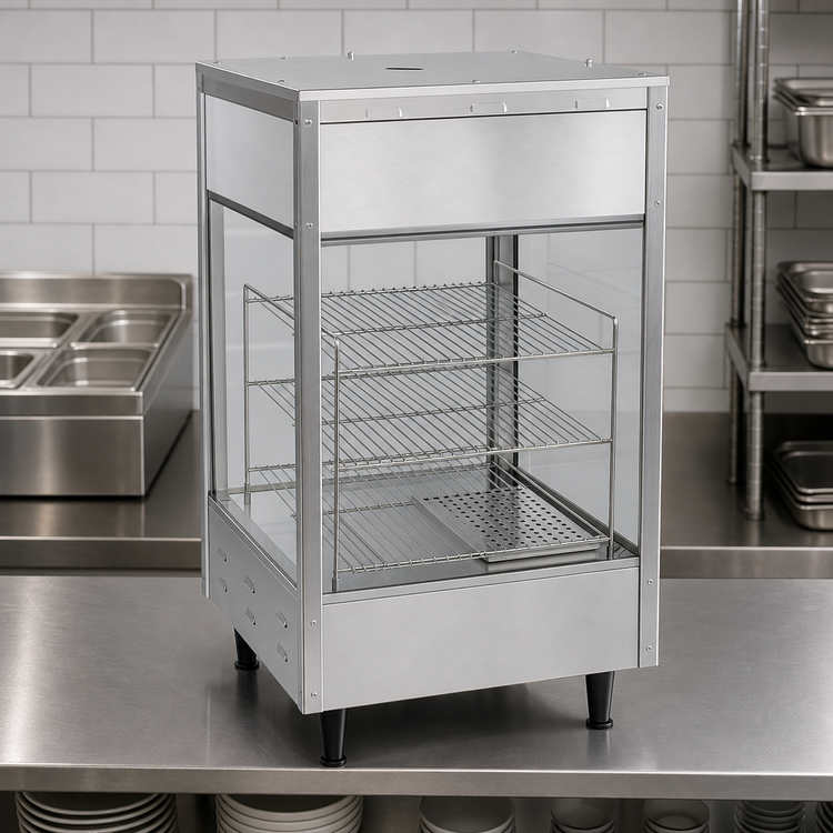 Product image #3 for Nemco Countertop Heated Food Merchandiser, 18-1/2-Inch Square, 3 Shelves, Stainless Steel and Tempered Glass, 120V