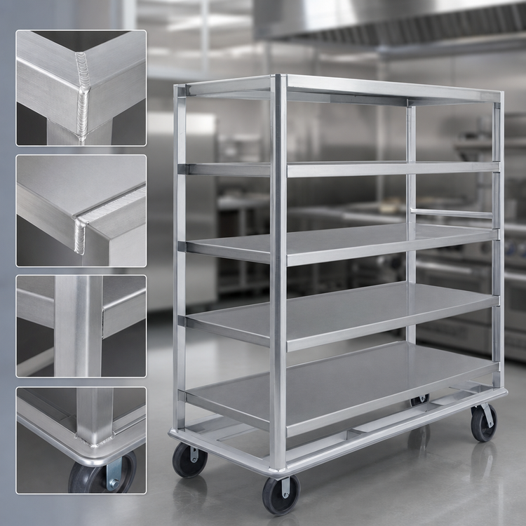 Product image #3 for FWE Queen Mary Heavy-Duty Aluminum Utility Cart, 5-Shelf, 27 x 73-Inch Shelves, 1,200 lb Capacity
