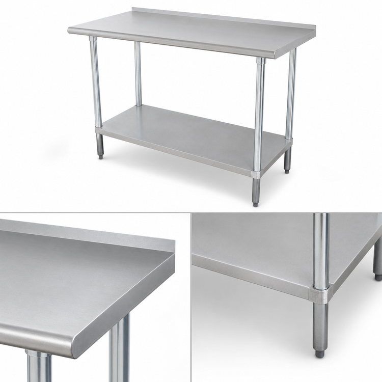 Product image #3 for Advance Tabco Stainless Steel Work Table, 144 x 30 Inches, with 1-1/2-Inch Rear Up-Turn and Adjustable Undershelf