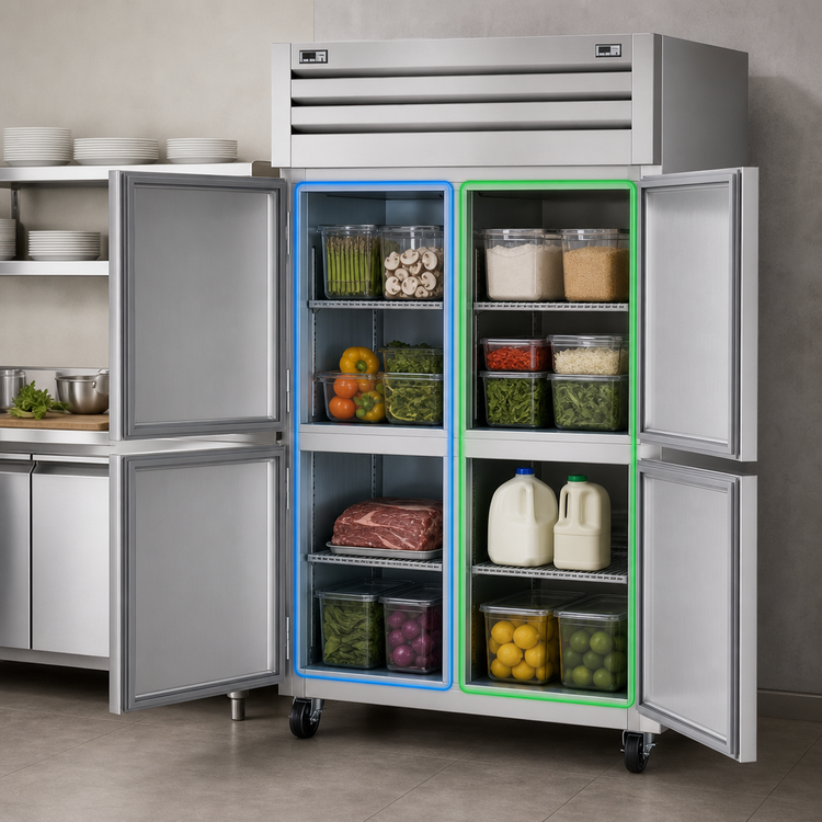 Product image #3 for True SPEC SERIES Two-Section Reach-In Refrigerator/Freezer with 4 Half Doors, Stainless Steel Exterior
