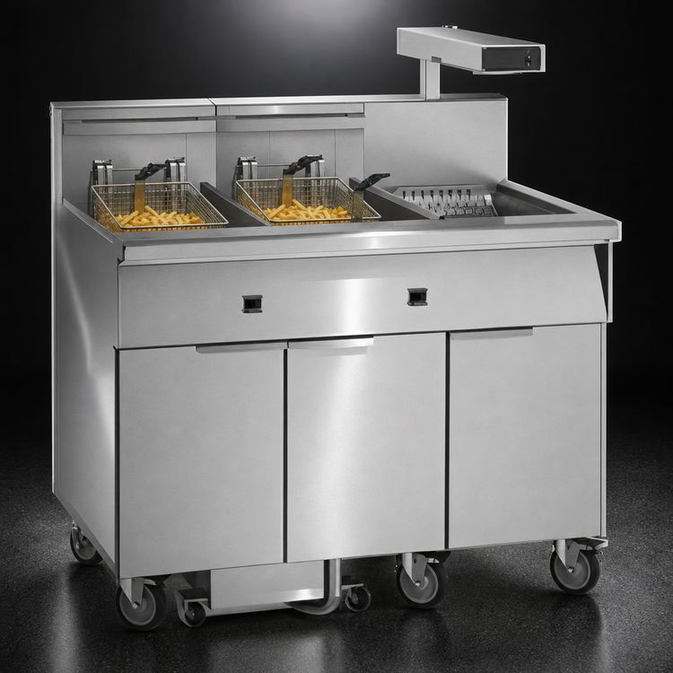 Product image #3 for Imperial Electric 2-Battery Floor Fryer with Dual 50 lb. Tanks, Built-In Filter System, and Computer Controls