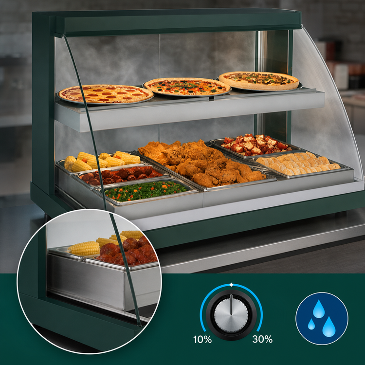 Product image #3 for Hatco Glo-Ray® Designer Humidified Dual Shelf Countertop Curved Glass Heated Display Case, 45.5 Inch