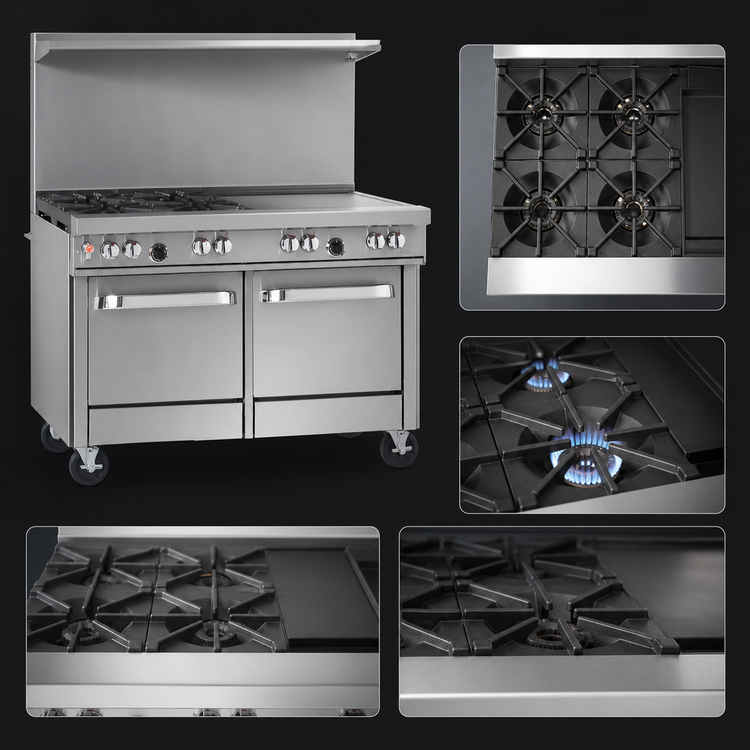 Product image #3 for Southbend Ultimate 48-Inch Gas Restaurant Range with 2 Star/Sauté Front Burners, 2 Non-Clog Rear Burners, 24-Inch Thermostatic Griddle, Convection Oven and Cabinet Base