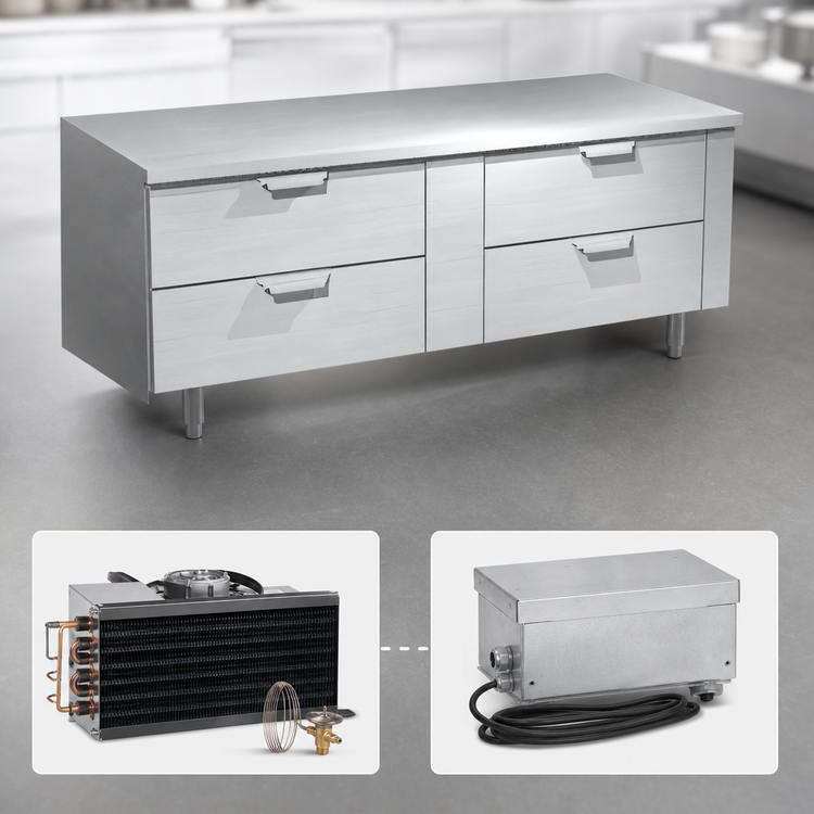Product image #3 for 64-Inch Stainless Steel Remote Refrigerated Equipment Stand with 4 Drawers