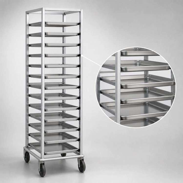 Product image #3 for Dinex Mobile Full-Height Open-Side Aluminum Pan Rack for 20 Full-Size 18 x 26 Pans