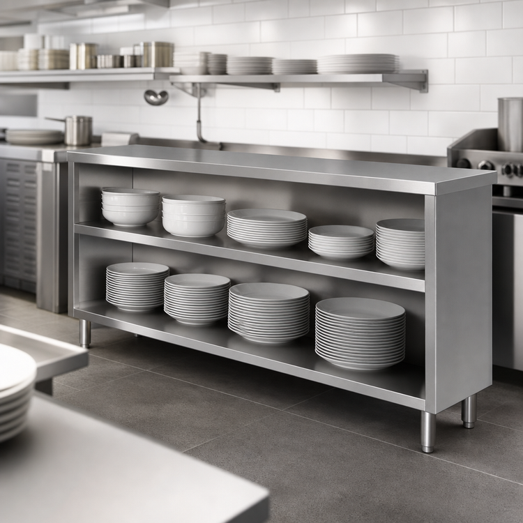 Product image #3 for Open Front Stainless Steel Dish Cabinet, Floor Model, 72 Inch Wide x 15 Inch Deep