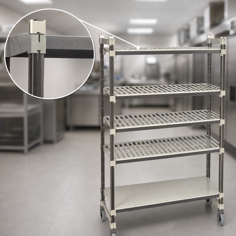 Product image #3 for Cambro Camshelving Elements XTRA High Density Top Rail Mobile Starter Unit, 18 x 54 x 80 Inches, 5-Tier, Speckled Gray