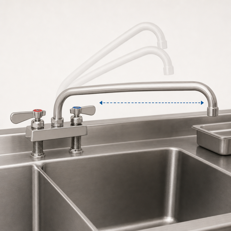 Product image #3 for BK Resources Evolution 4-Inch Deck Mount Stainless Steel Faucet with 14-Inch Swing Spout