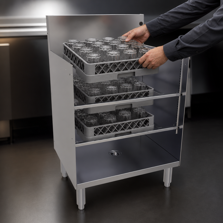 Product image #3 for Glastender 24-Inch Open Top Stainless Steel Underbar Glass Rack Storage Unit