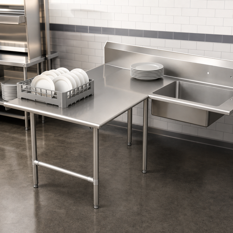 Product image #3 for John Boos Pro-Bowl L-Shaped Soiled Landing Dishtable with 20" x 20" x 8" Bowl, Left-to-Right, 70" Machine-to-Corner x 144" Corner-to-End