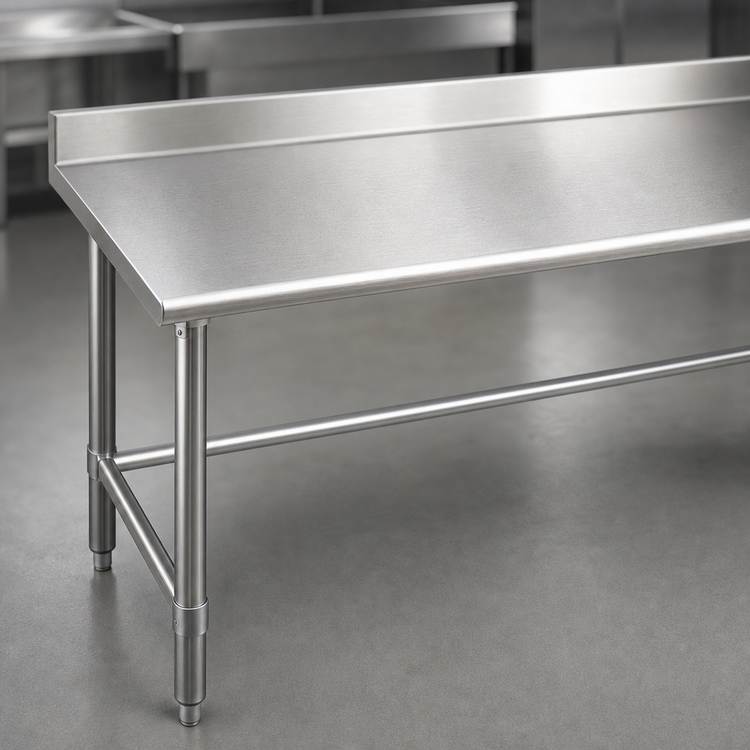 Product image #3 for Eagle Budget Series 120-Inch x 36-Inch 430 Stainless Steel Work Table with 4-1/2-Inch Backsplash and Tubular Base