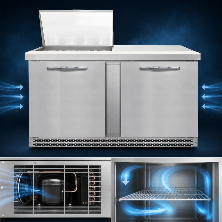 Product image #3 for Continental Refrigerator D60N12M-FB Designer Line 60" Mighty Top Two-Section Sandwich Prep Refrigerator