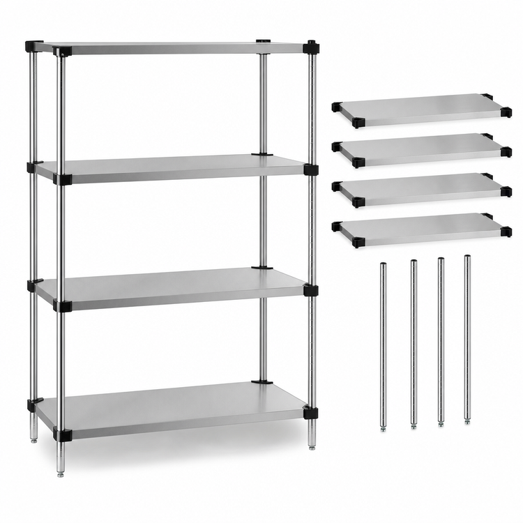 Product image #3 for Quantum Solid Shelving Starter Kit with 4 Solid Shelves, 72" x 14" x 86", 304 Stainless Steel