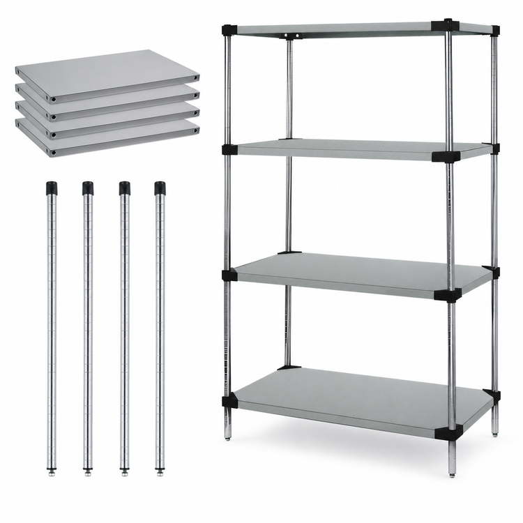 Product image #3 for Quantum Solid Stainless Steel Shelving Starter Kit, 36 x 18 x 74 Inches, 4 Shelves