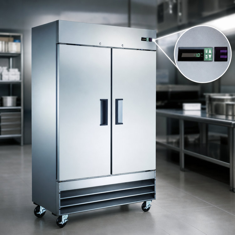 Product image #3 for Omcan 47 Cu. Ft. Two-Section Reach-In Freezer with Bottom-Mount Self-Contained Refrigeration