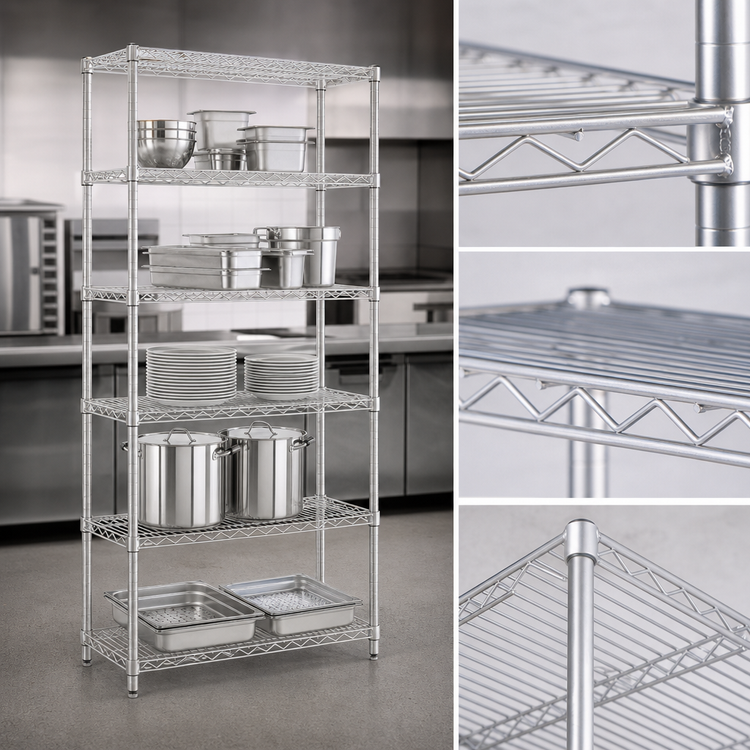 Product image #3 for Eagle Group 5-Tier Stationary Starter Wire Shelving Unit with QuadTruss Shelves, 30 x 18 x 86 Inches, Stainless Steel Finish