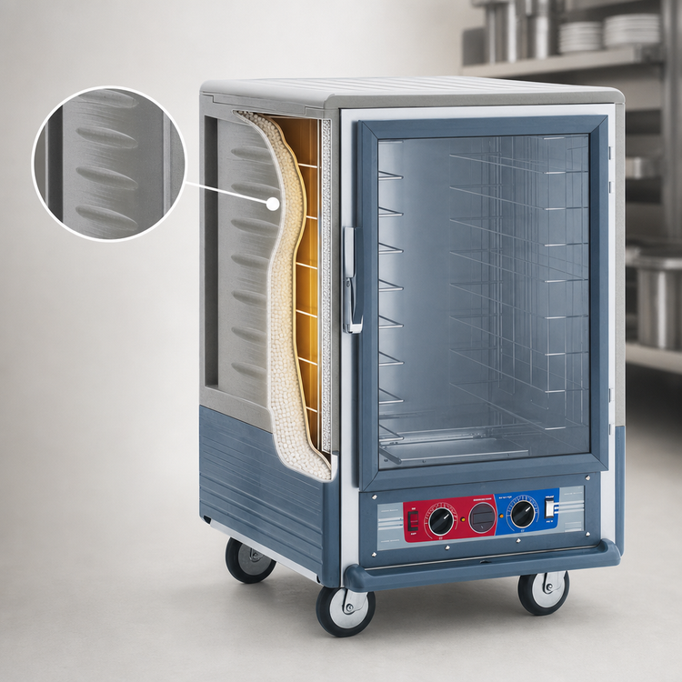 Product image #3 for Metro C5 3 Series Half-Height Low-Watt Combination Heated Holding and Proofing Cabinet with Gray Insulation Armour, Clear Polycarbonate Door, and Fixed Wire Slides