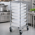 Thumbnail image #3 for Quantum BC212439M2CL Mobile Bin Cart with 2 Wire Shelves, 7 Clear Bins, Casters, Chrome Plated, 21 x 24 x 45 Inches