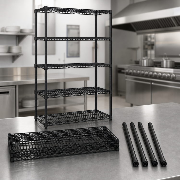 Product image #3 for Quantum 36W x 18D x 86H Stationary Wire Shelving Starter Kit, 5 Shelves, Black Epoxy Finish