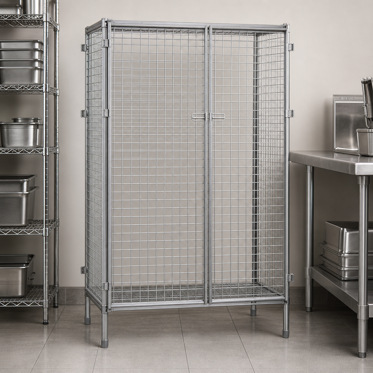 Product image #3 for Eagle Group QuadTruss Stationary Open Wire Stainless Steel Security Cage with Double Doors, 39-1/4 in. W x 27-1/4 in. D x 67 in. H