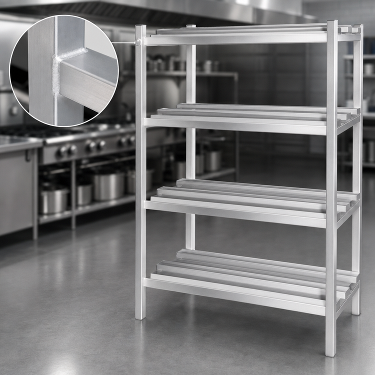 Product image #3 for Lifetime Tough All-Welded 4-Shelf Channel Style Aluminum Dunnage Shelving Rack, 48" W x 24" D x 64" H