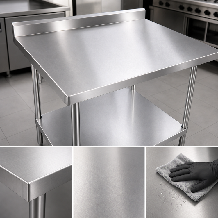 Product image #3 for Sapphire 48 Inch x 30 Inch Stainless Steel Work Table with 5 Inch Backsplash and Undershelf