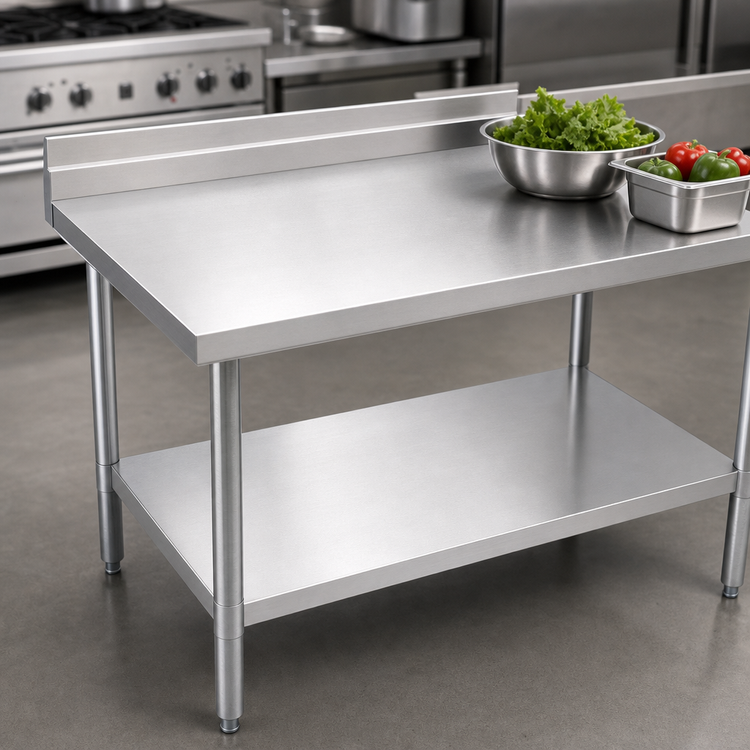 Product image #3 for John Boos Stallion Budget Stainless Steel Work Table with 1-1/2-Inch Backsplash and Undershelf, 72 x 18 Inches