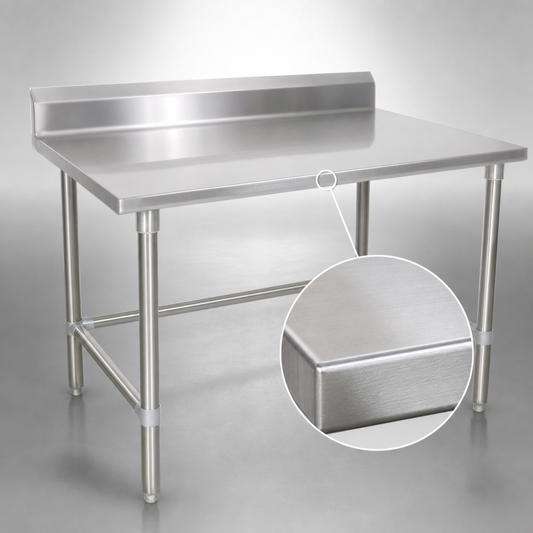 Product image #3 for Stallion 72 Inch x 30 Inch 14 Gauge Stainless Steel Top Work Table with 5 Inch Backsplash and Safety Edge