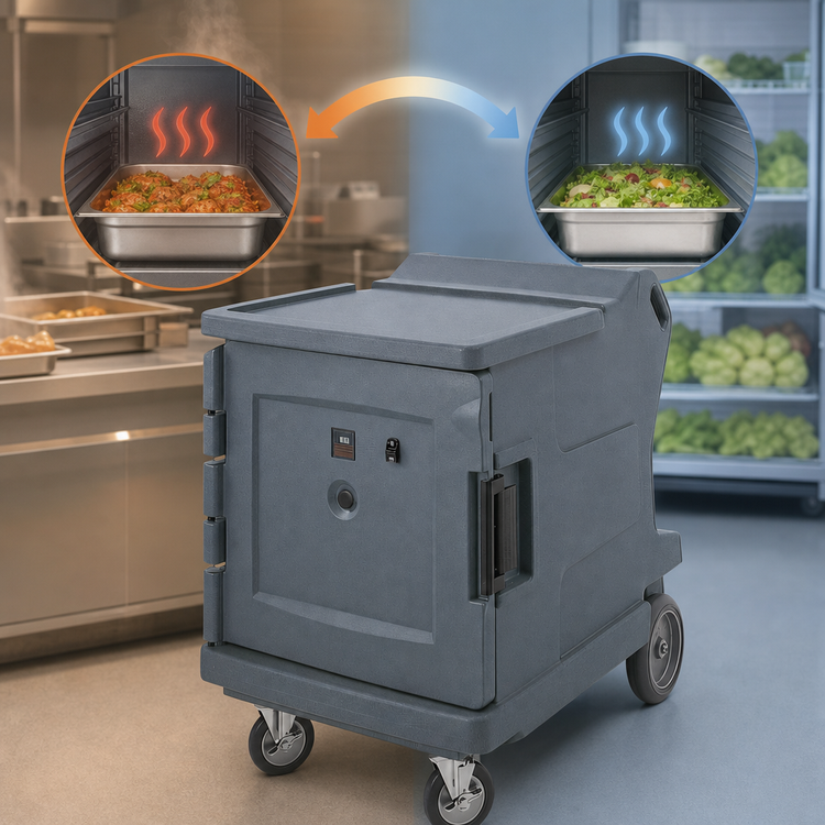 Product image #4 for Cambro Camtherm Hot/Cold Low Profile Electric Holding Cart for Sheet Pans and Food Pans, Single Door, Granite Gray