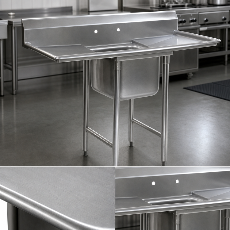 Product image #3 for Eagle Group 414 Series Single-Compartment Stainless Steel Sink with Dual Drainboards, 60-1/2 Inch Wide