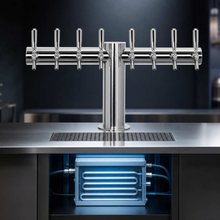 Product image #3 for Metropolis T-Style 8-Faucet Countertop Glycol-Cooled Draft Beer Tower, Polished Stainless Steel