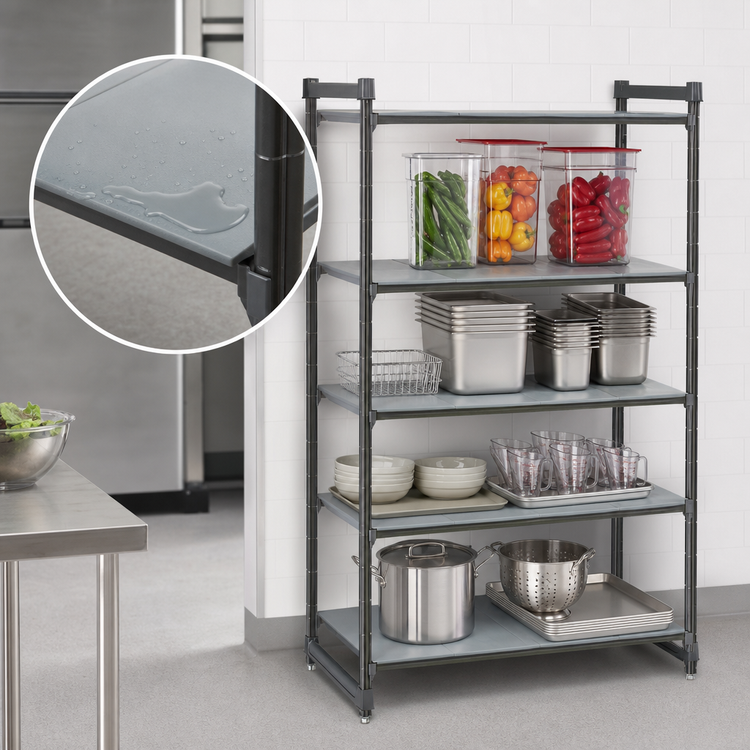 Product image #3 for Cambro Camshelving Basics Plus 4-Tier Solid Stationary Starter Unit, 18 x 54 x 64 Inches, Brushed Graphite
