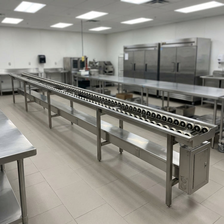 Product image #2 for Dinex 14-Foot Stainless Steel Skate Wheel Tray Make-Up Conveyor