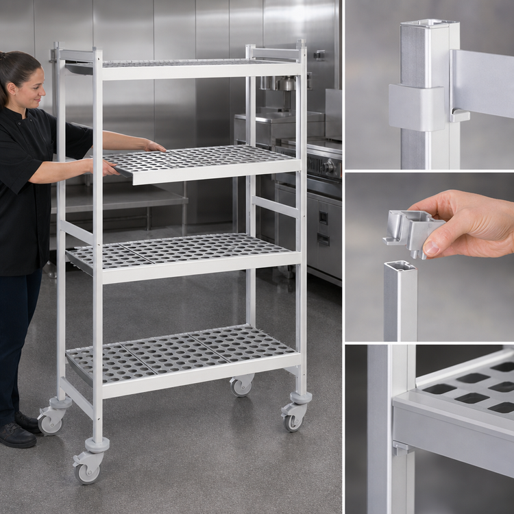 Product image #3 for Fermostock 4-Tier Mobile Polymer Shelving Unit, 64"W x 14"D x 71"H