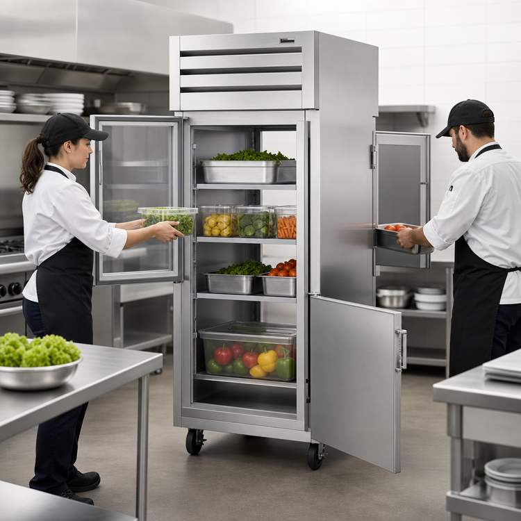 Product image #3 for True SPEC SERIES One-Section Pass-Thru Combination Half Front / Glass Rear Swing-Door Reach-In Refrigerator