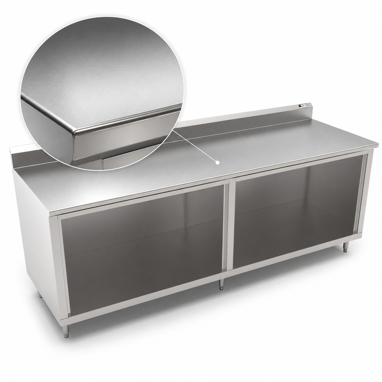 Product image #3 for John Boos 144-Inch Stainless Steel Work Table with Open Front Cabinet Base and 5-Inch Backsplash