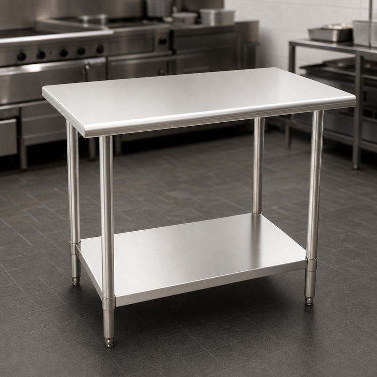 Product image #3 for BlendPort EL Series 48-Inch x 24-Inch Flat Top Work Table with 18-Gauge 430 Stainless Steel Top and Galvanized Undershelf