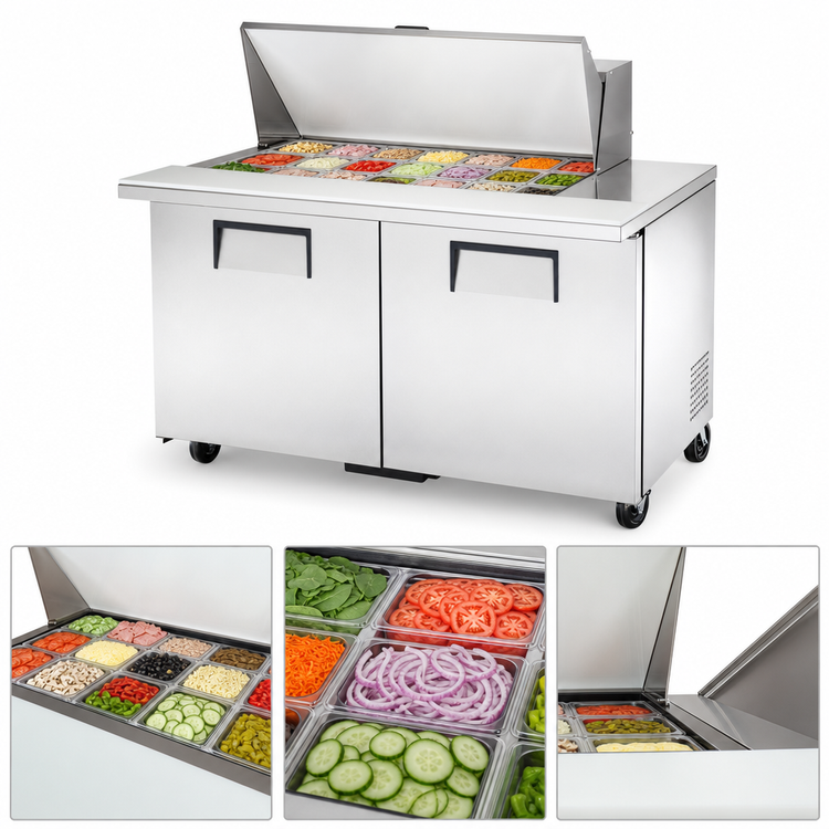 Product image #3 for True Mega Top 60-Inch Self-Contained Sandwich/Salad Prep Table with 18 Pan Top and 2 Doors