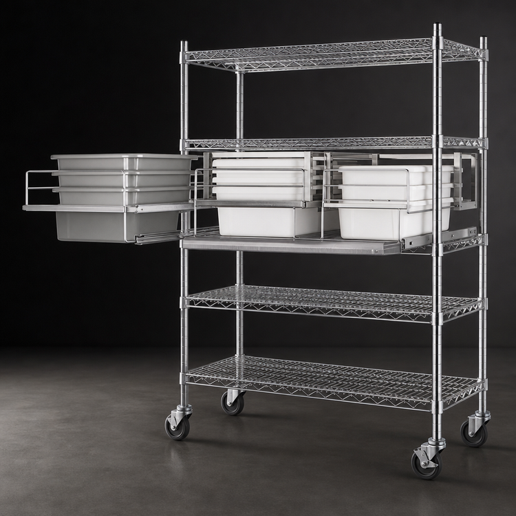 Product image #3 for Metro Super Erecta Tray and Tote Slide System for 21-Inch Shelves, Nickel-Chrome Wire