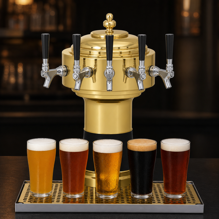 Product image #3 for Glastender Zeus Countertop 5-Faucet Glycol-Cooled Draft Dispensing Tower with Brass Finish