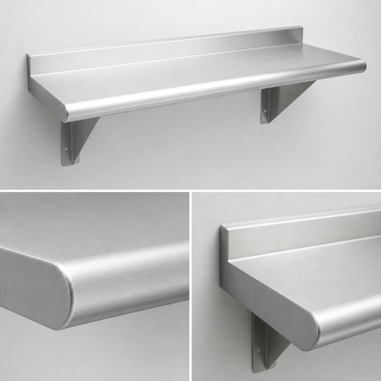 Product image #3 for Advance Tabco 48" x 15" Wall-Mounted Stainless Steel Shelf, 18 Gauge 430 Satin Finish