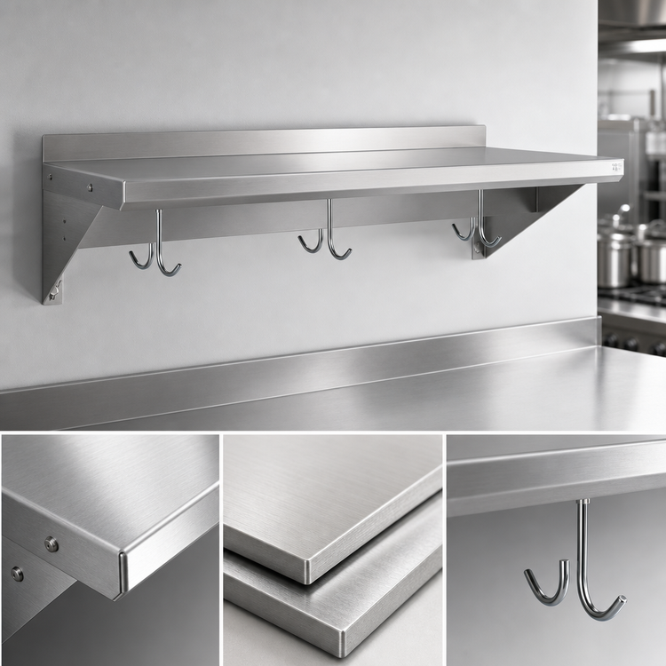 Product image #3 for Premium 36-Inch x 12-Inch Wall-Mount Stainless Steel Overshelf with Pot Rack
