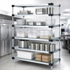 Thumbnail image #3 for Quantum WR54-2160SG-5 Solid Shelving Starter Unit, 60"W x 21"D x 54"H, 5 Shelves, Galvanized Steel, Chrome Posts